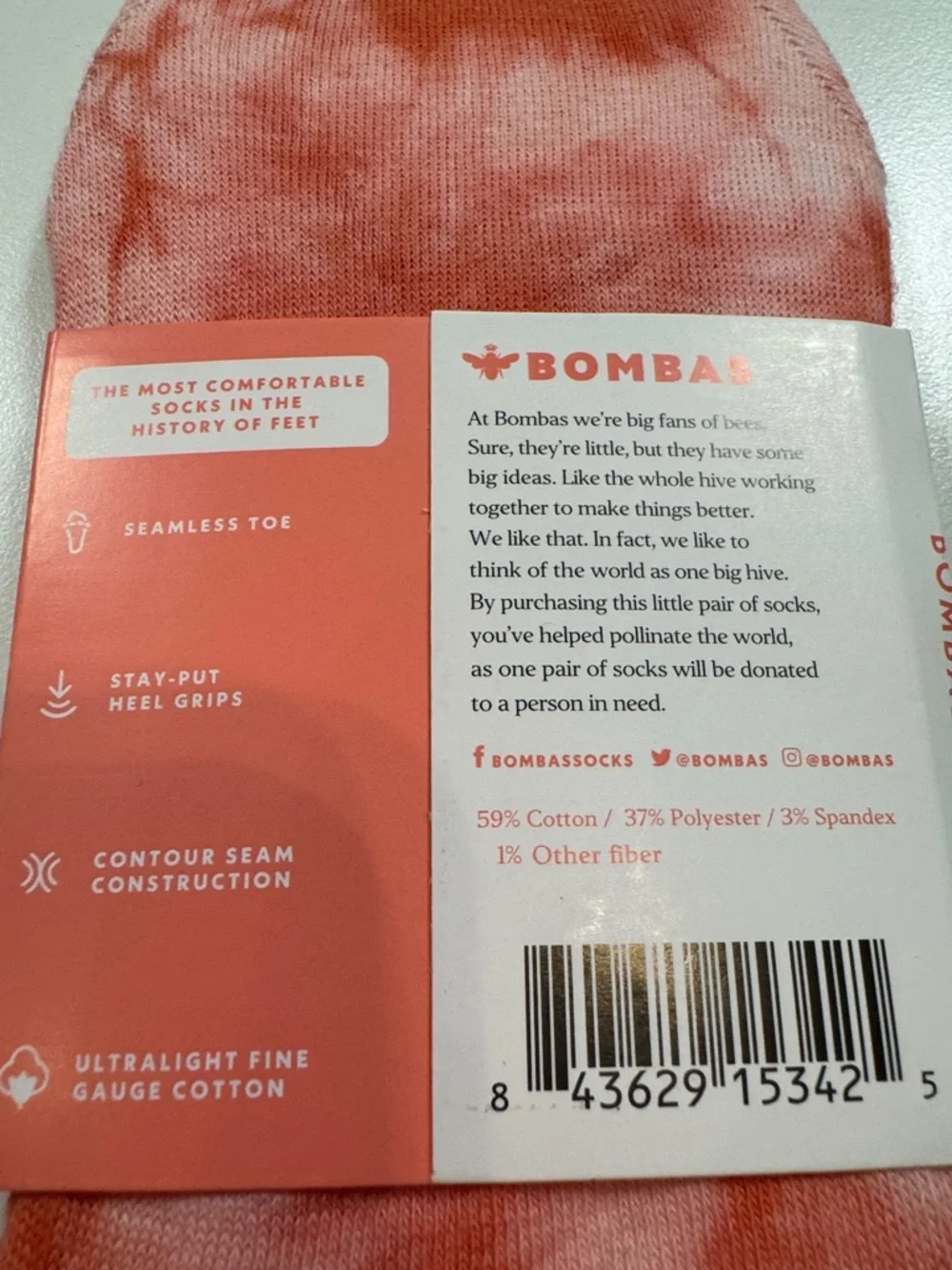 Bombas NWT Tie Dye No Show Socks 4PR Total 2PR-ORG 2PR-GRN SZ: LRG fit SZ 7-9